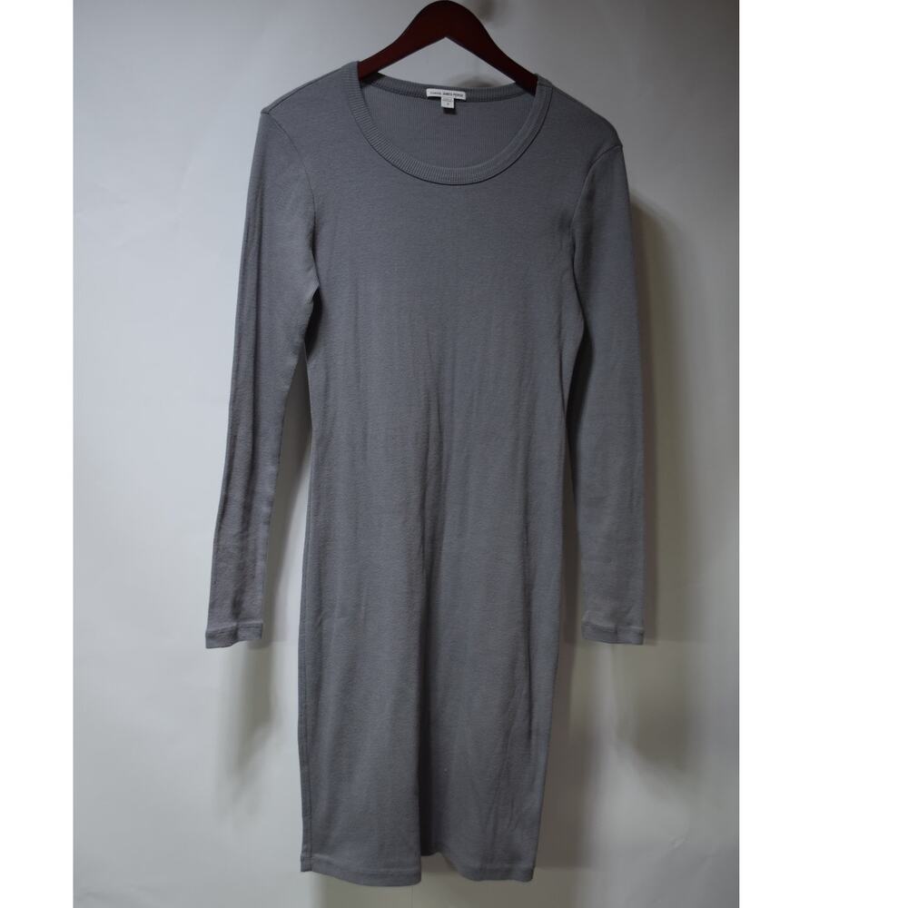 James Perse Standard Ribbed Knit Dress Gray Long Sleeve Cotton Size 3